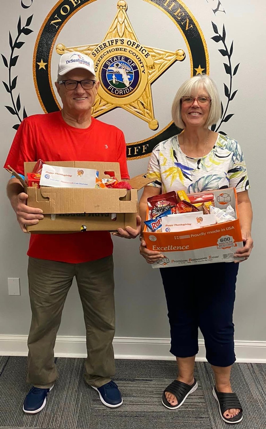 Jim and Sallie Craig donated boxes full of food and included gift certificates to buy turkey.
